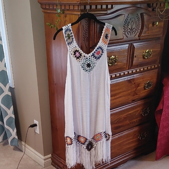Women's Bohemian Crochet Beach Cover up Size Large 8/10 - Picture 2 of 11